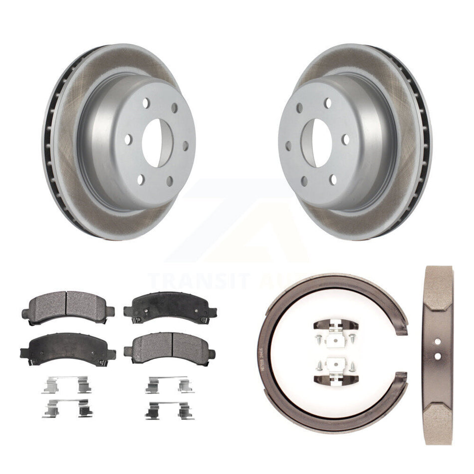 Rear Disc Coated Rotors Semi-Metallic Pads Parking Shoes Kit For Chevrolet GMC Avalanche KGF-103526