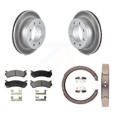 Rear Disc Coated Rotors Semi-Metallic Pads Parking Shoes Kit For GMC Sierra 2500 Yukon XL KGF-103534