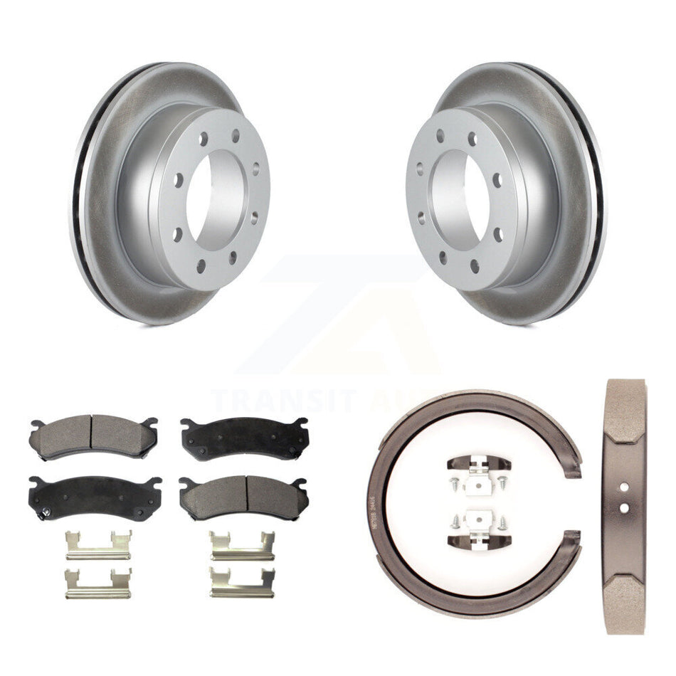 Rear Disc Coated Rotors Semi-Metallic Pads Parking Shoes Kit For GMC Sierra 2500 Yukon XL KGF-103534