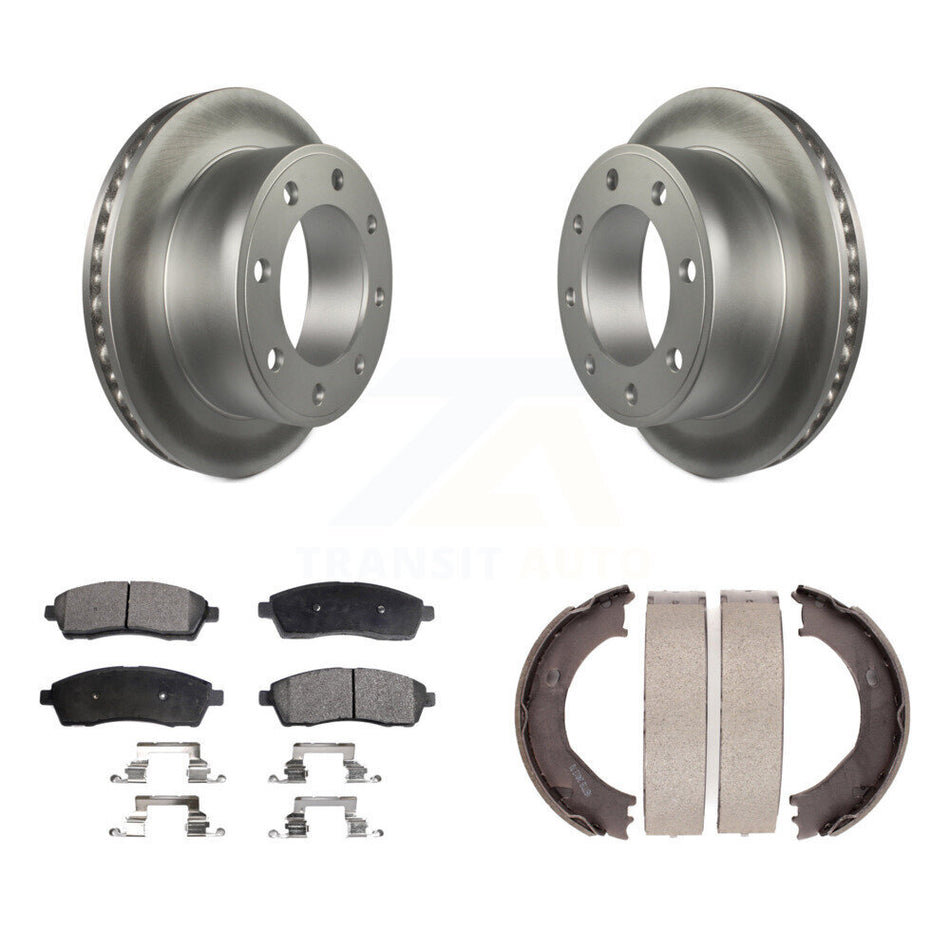 Rear Disc Coated Rotors Semi-Metallic Pads & Parking Shoes Kit For Ford F-350 Super Duty KGF-103548
