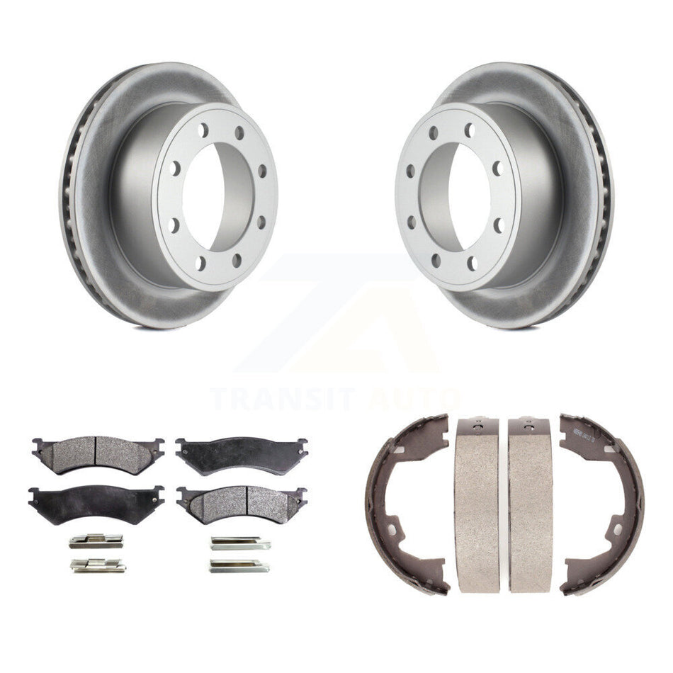 Rear Disc Coated Rotors Semi-Metallic Pads & Parking Shoes Kit For Ford E-350 Super Duty KGF-103554