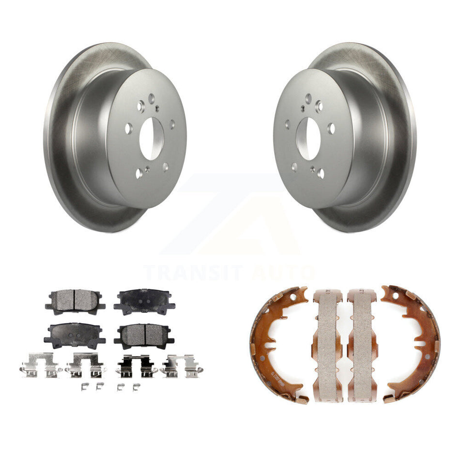 Rear Disc Coated Rotors Semi-Metallic Pads Parking Shoes Kit For Lexus RX350 Toyota RX330 KGF-103557
