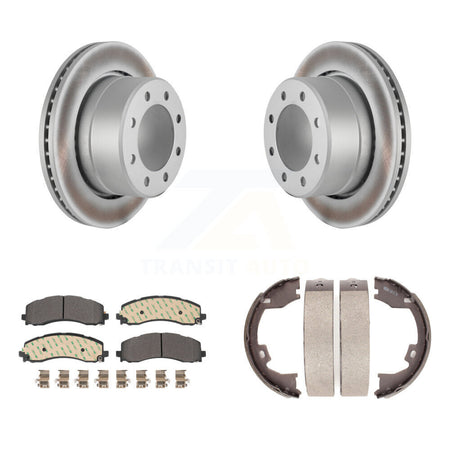 Rear Disc Coated Rotors Semi-Metallic Pads And Parking Brake Shoes Kit For Ram 2500 3500 KGF-103565