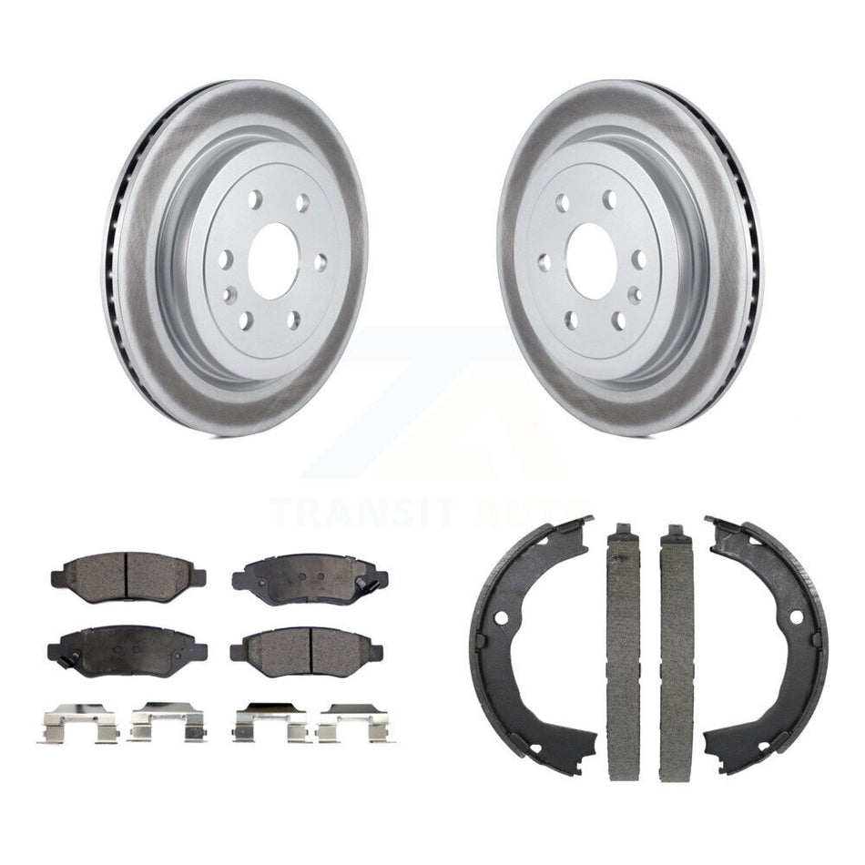 Rear Disc Coated Rotors Semi-Metallic Pads & Parking Shoes Kit For 2010-2016 Cadillac SRX KGF-103575