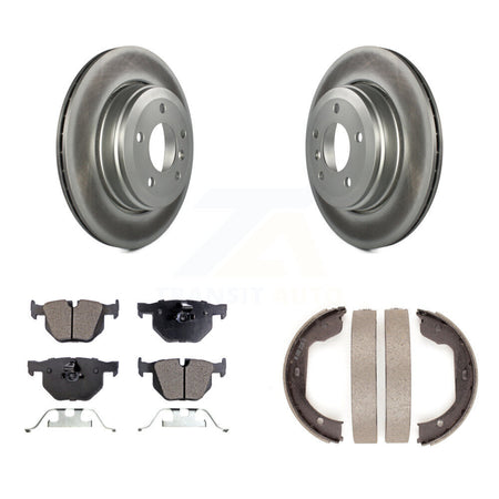 Rear Disc Coated Rotors Semi-Metallic Pads Parking Brake Shoes Kit For BMW 530i 525i 528i KGF-103603