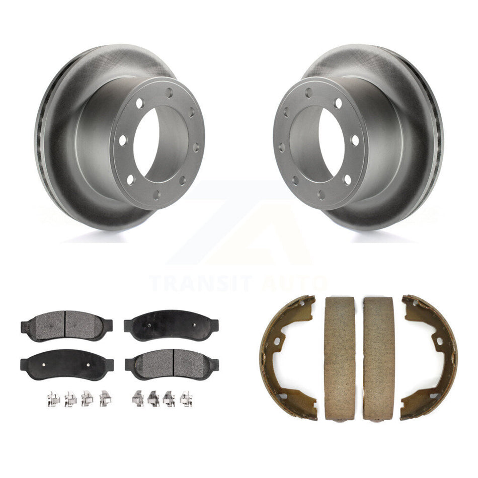 Rear Disc Coated Rotors Semi-Metallic Pads & Parking Shoes Kit For Ford F-350 Super Duty KGF-103610