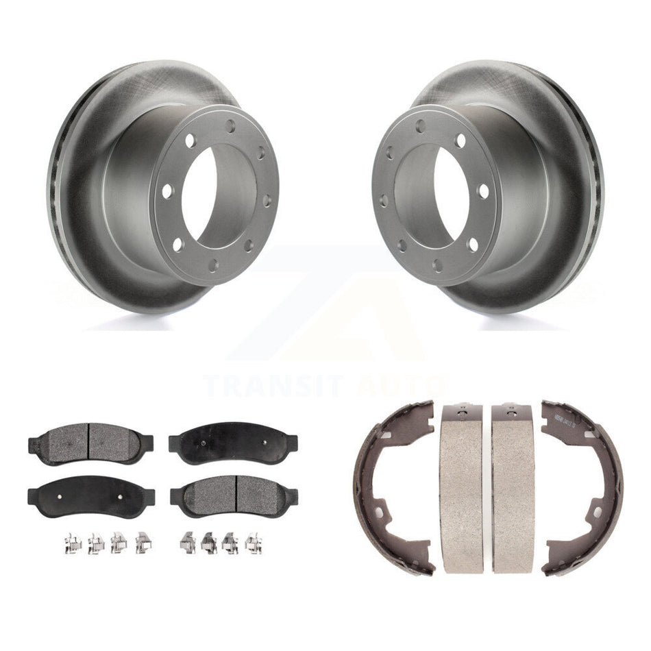 Rear Disc Coated Rotors Semi-Metallic Pads & Parking Shoes Kit For Ford F-250 Super Duty KGF-103611