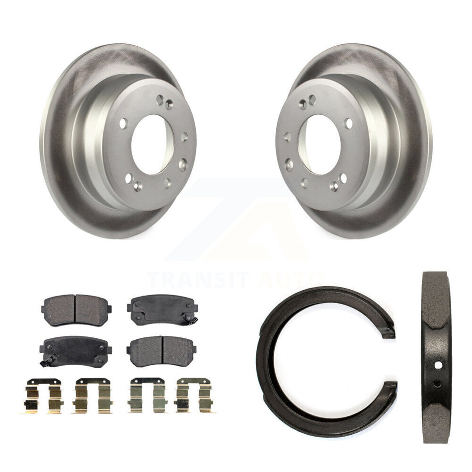 Rear Disc Coated Rotors Semi-Metallic Pads & Parking Shoes Kit For 11-16 Kia Sportage FWD KGF-103614