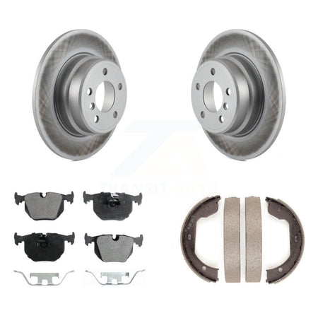 Rear Disc Coated Rotors Semi-Metallic Pads And Parking Brake Shoes Kit For BMW X5 KGF-103615