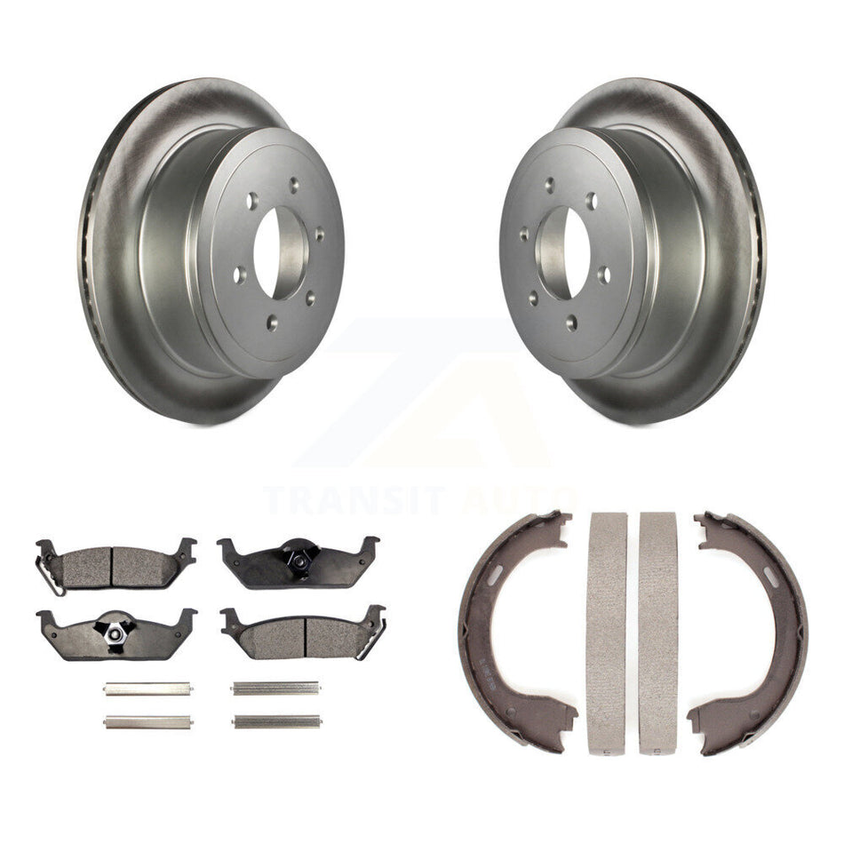 Rear Disc Coated Rotors Semi-Metallic Pads And Parking Brake Shoes Kit For Ford F-150 KGF-103617
