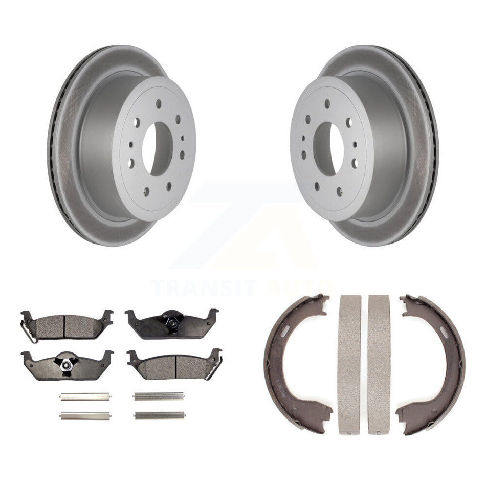 Rear Disc Coated Rotors Semi-Metallic Pads And Parking Brake Shoes Kit For Ford F-150 KGF-103618