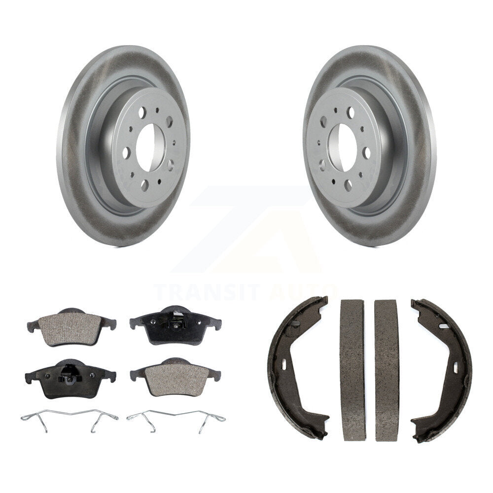 Rear Disc Coated Rotors Semi-Metallic Pads And Parking Brake Shoes Kit For Volvo XC70 S80 KGF-103626