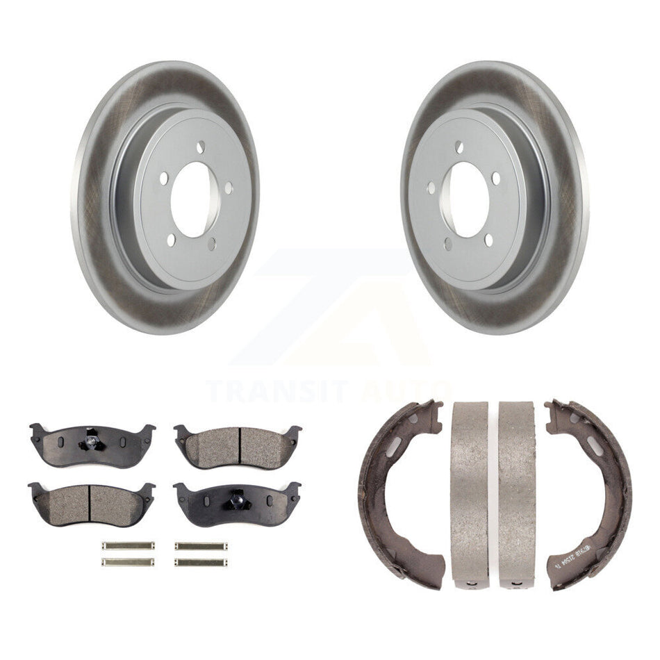 Rear Disc Coated Rotors Semi-Metallic Pads & Parking Shoes Kit For Ford Explorer Mercury KGF-103633