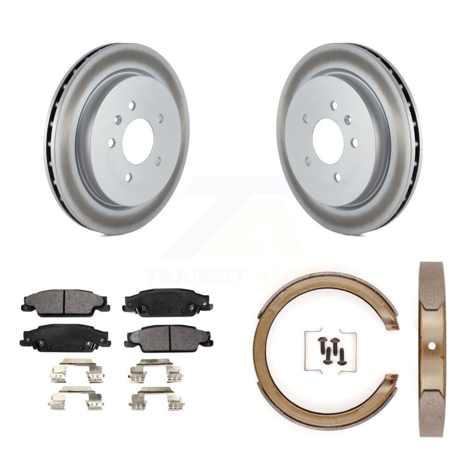 Rear Disc Coated Rotors Semi-Metallic Pads And Parking Brake Shoes Kit For Cadillac STS KGF-103636