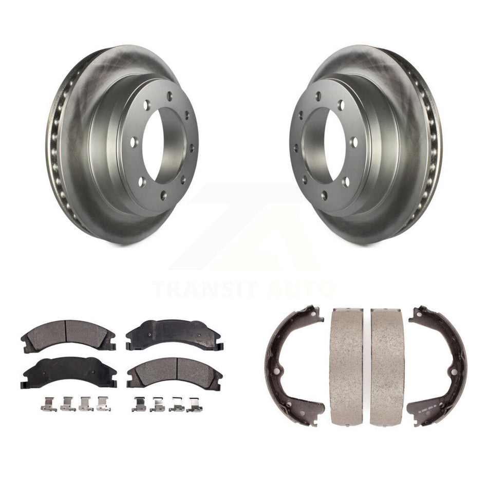Rear Disc Coated Rotors Semi-Metallic Pads & Parking Shoes Kit For Ford E-350 Super Duty KGF-103638