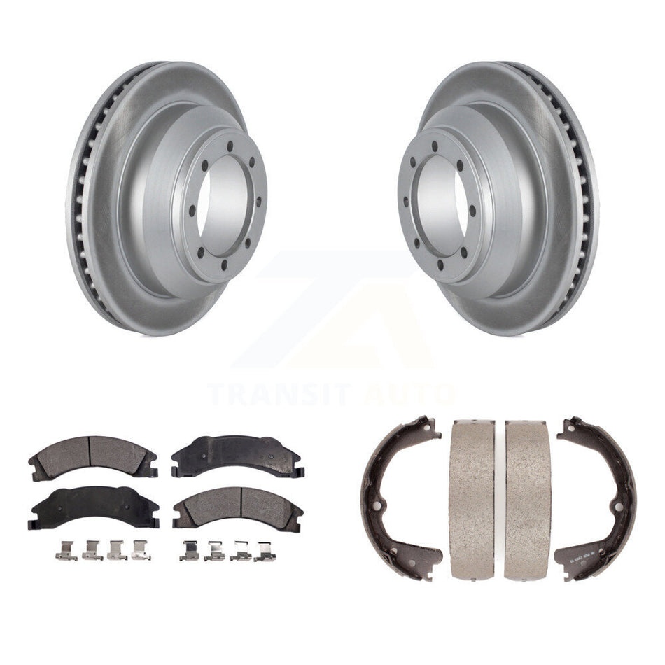 Rear Disc Coated Rotors Semi-Metallic Pads & Parking Shoes Kit For Ford E-350 Super Duty KGF-103639
