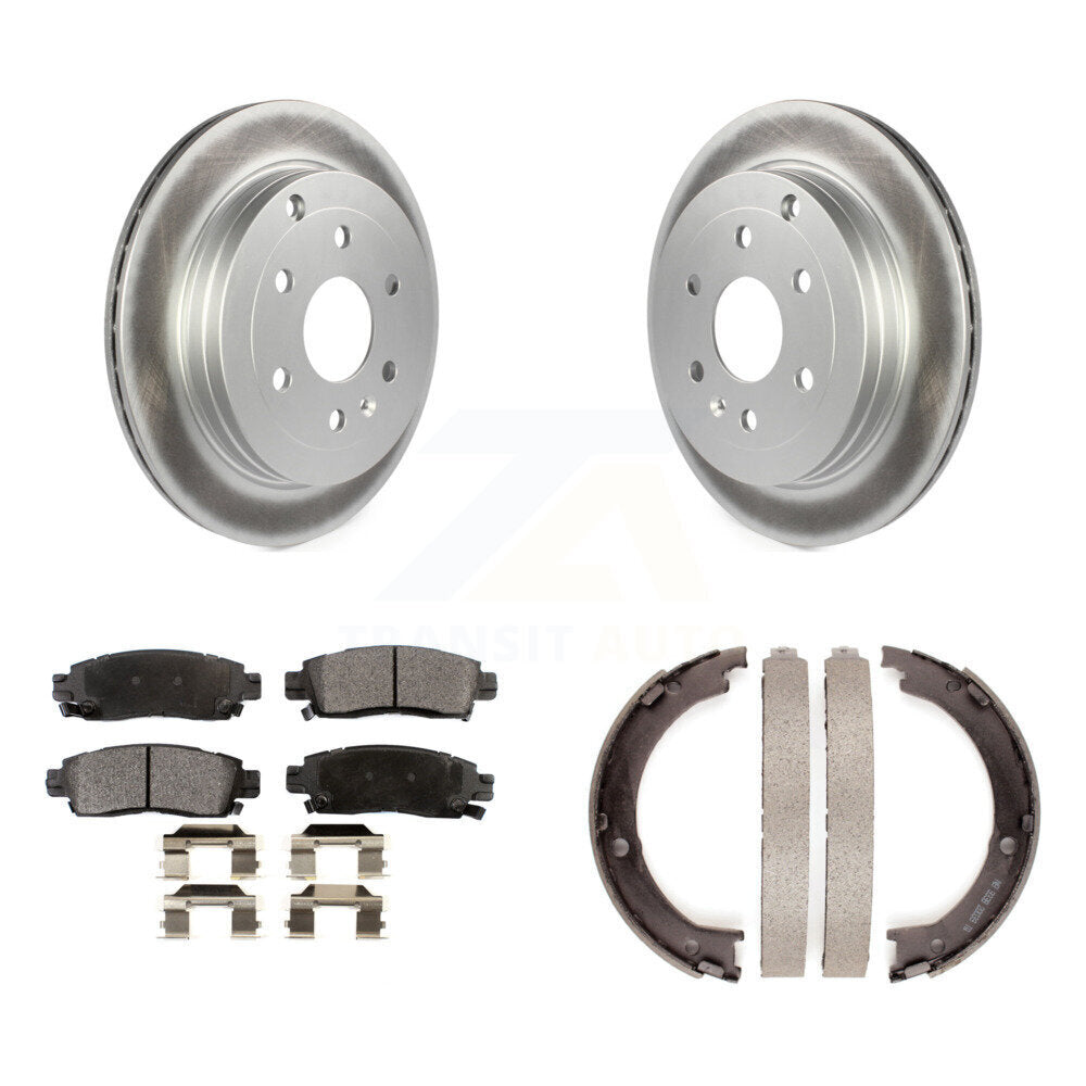 Rear Disc Coated Rotors Semi-Metallic Pads Parking Shoes Kit For GMC Acadia Buick Enclave KGF-103641