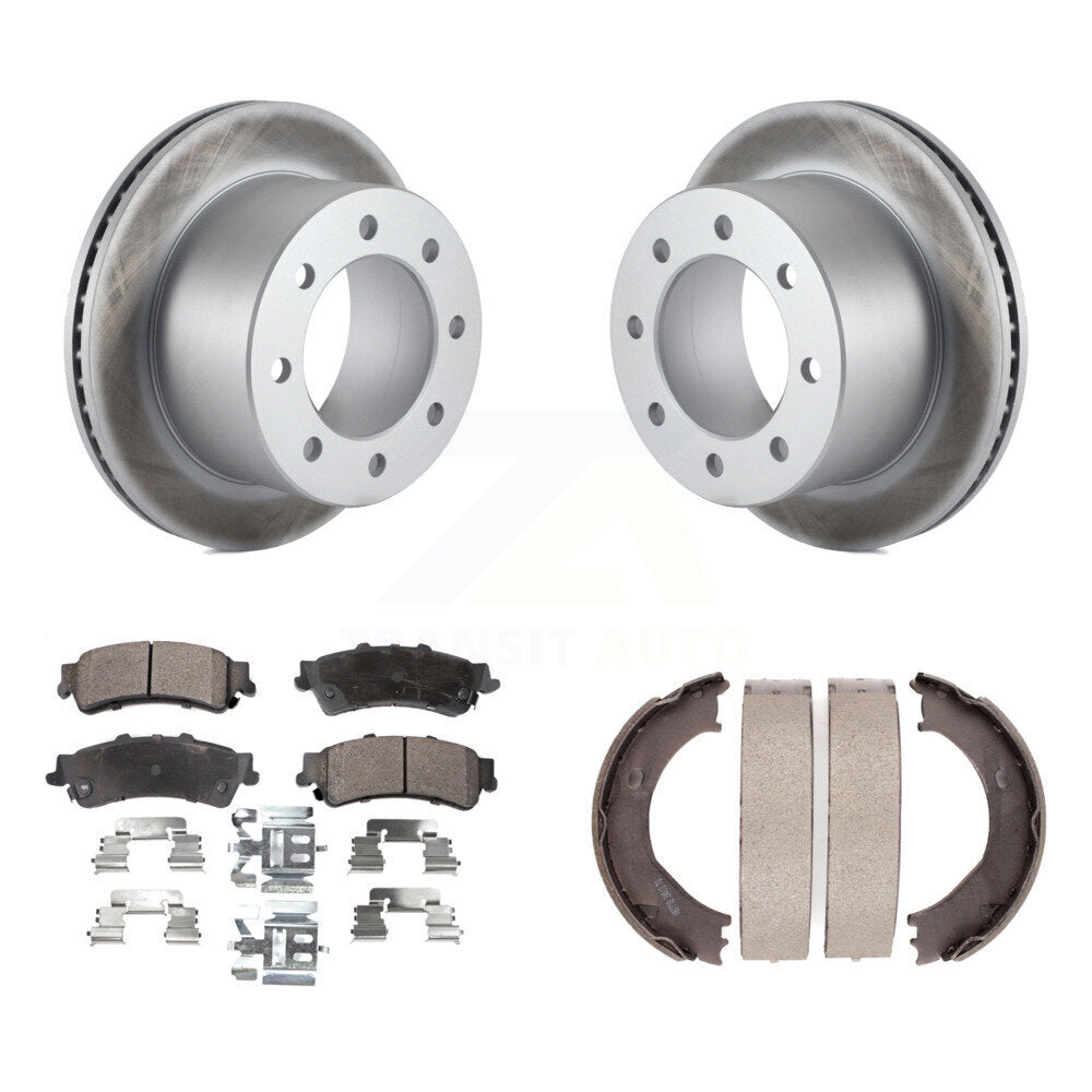 Rear Disc Coated Rotors Semi-Metallic Pads And Parking Shoes Kit For 2001 GMC Sierra 3500 KGF-103648