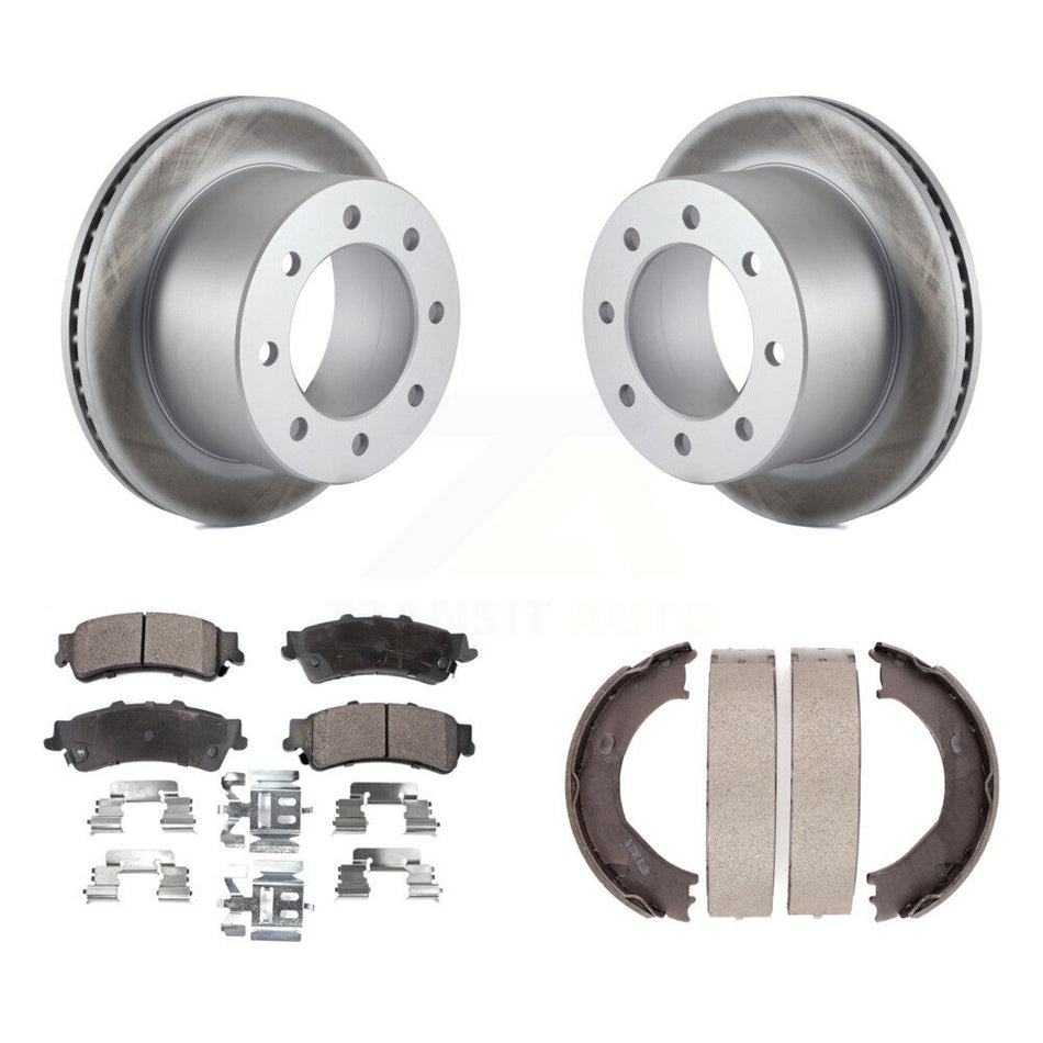Rear Disc Coated Rotors Semi-Metallic Pads And Parking Shoes Kit For 2001 GMC Sierra 3500 KGF-103648