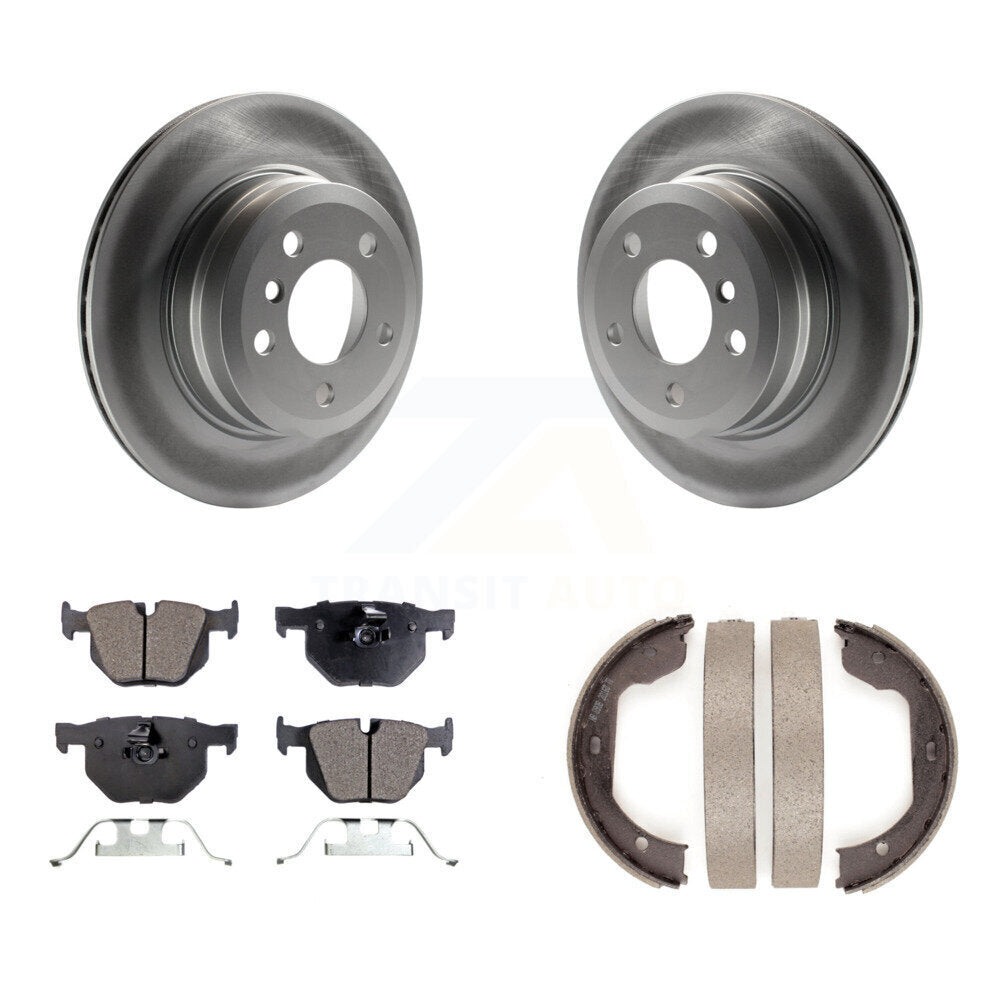 Rear Disc Coated Rotors Semi-Metallic Pads And Parking Brake Shoes Kit For BMW X5 X6 KGF-103658