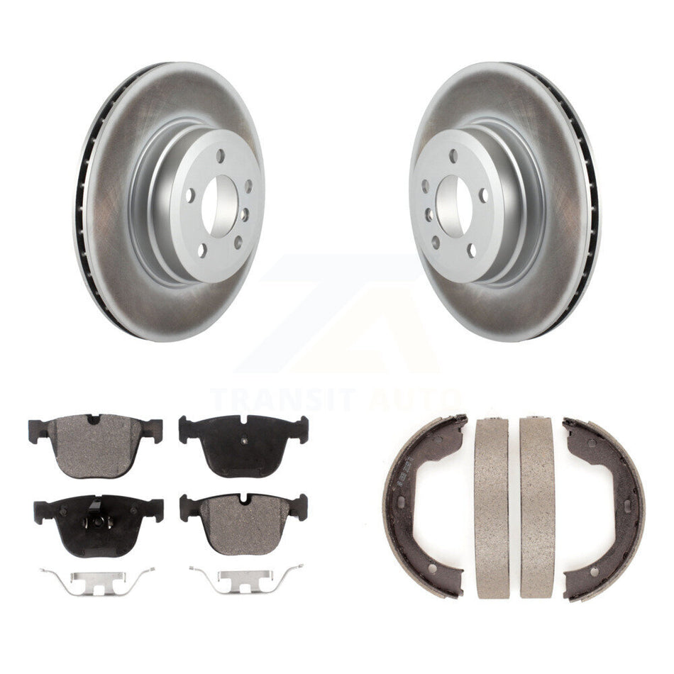 Rear Disc Coated Rotors Semi-Metallic Pads And Parking Brake Shoes Kit For BMW X5 X6 KGF-103659