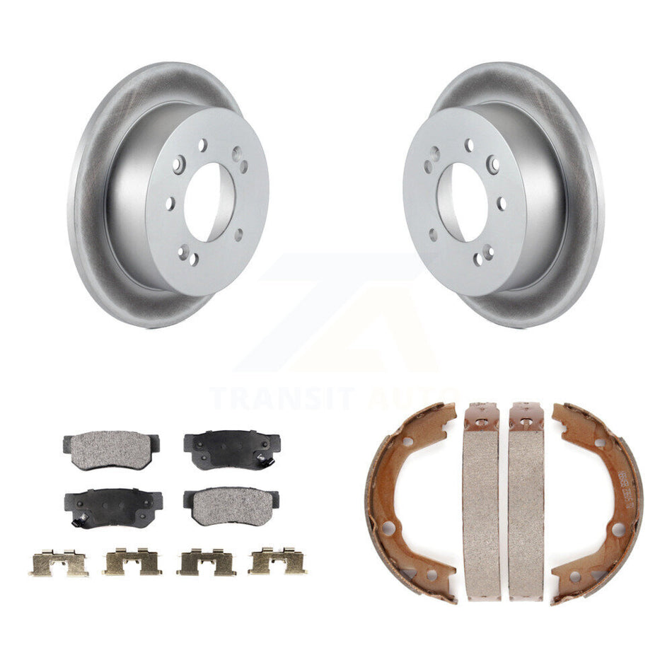 Rear Disc Coated Rotors Semi-Metallic Pads & Parking Brake Shoes Kit For Hyundai Elantra KGF-103668