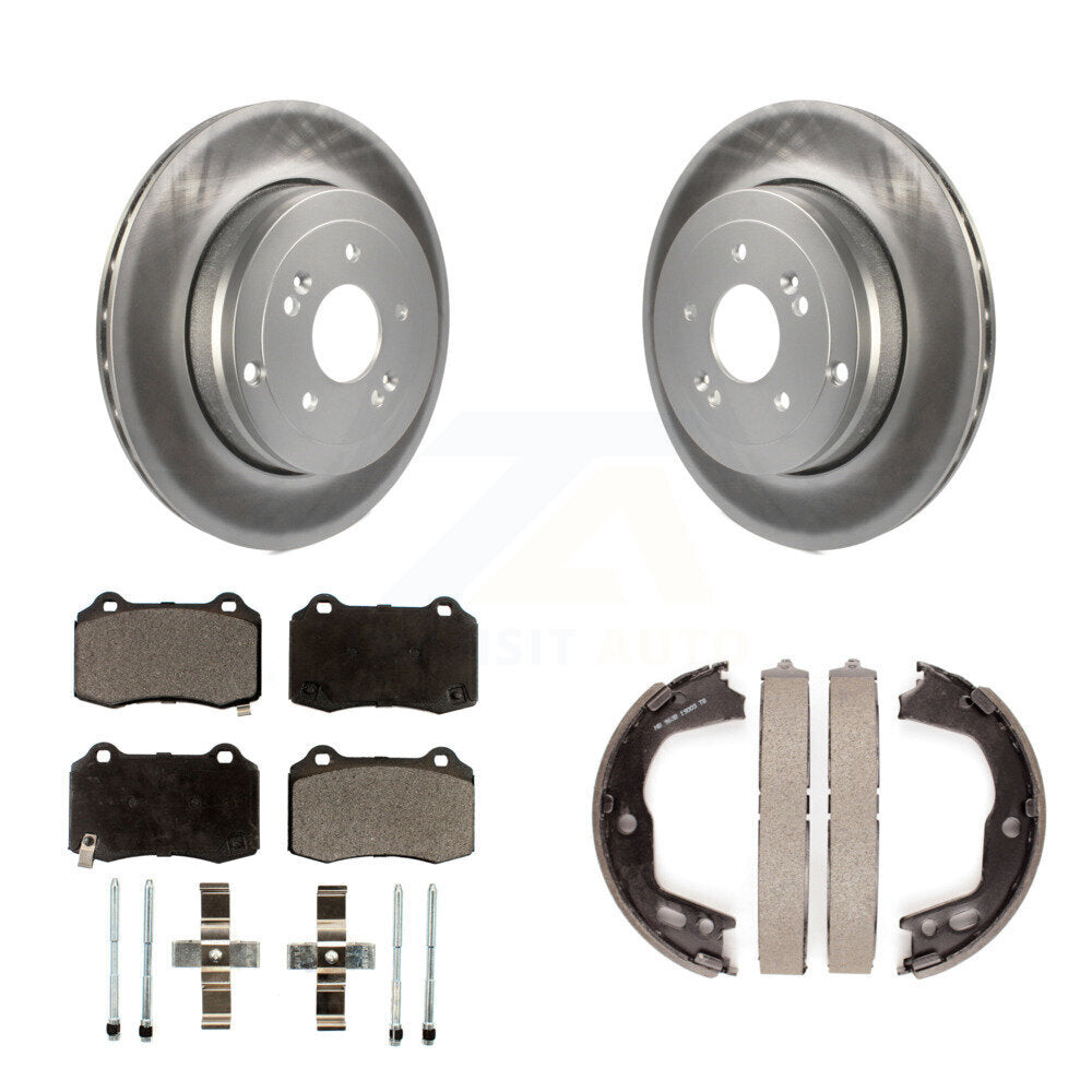 Rear Disc Coated Rotors Semi-Metallic Pads & Parking Shoes Kit For Hyundai Genesis Coupe KGF-103670