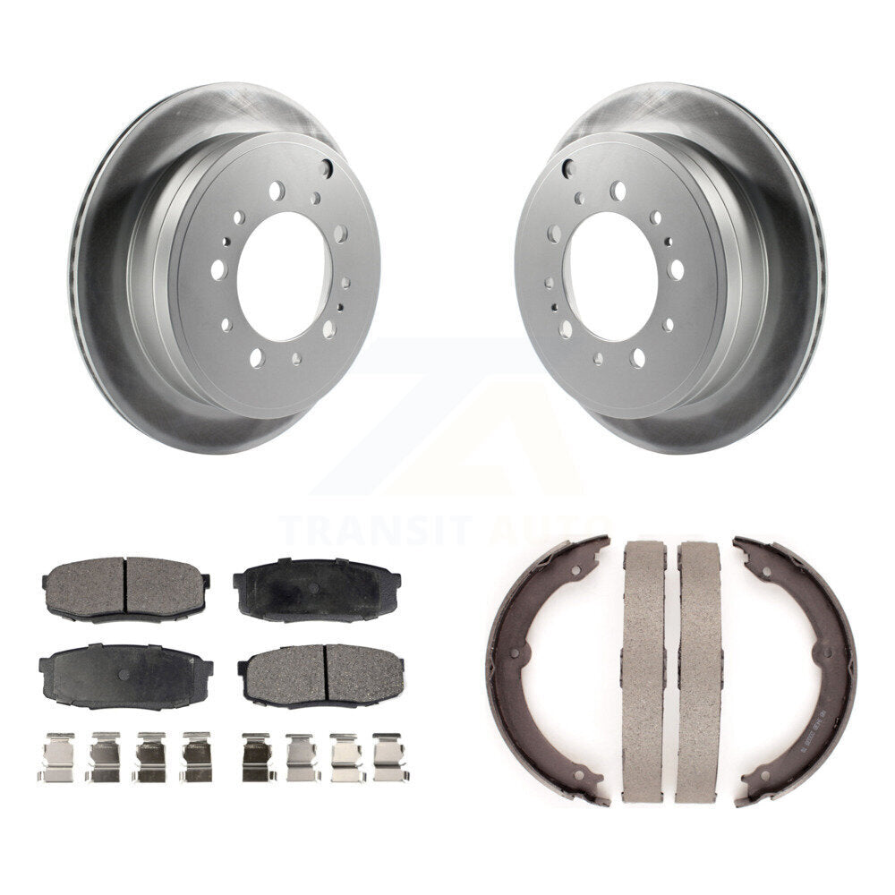 Rear Disc Coated Rotors Semi-Metallic Pads & Parking Shoes Kit For Toyota Tundra Sequoia KGF-103677