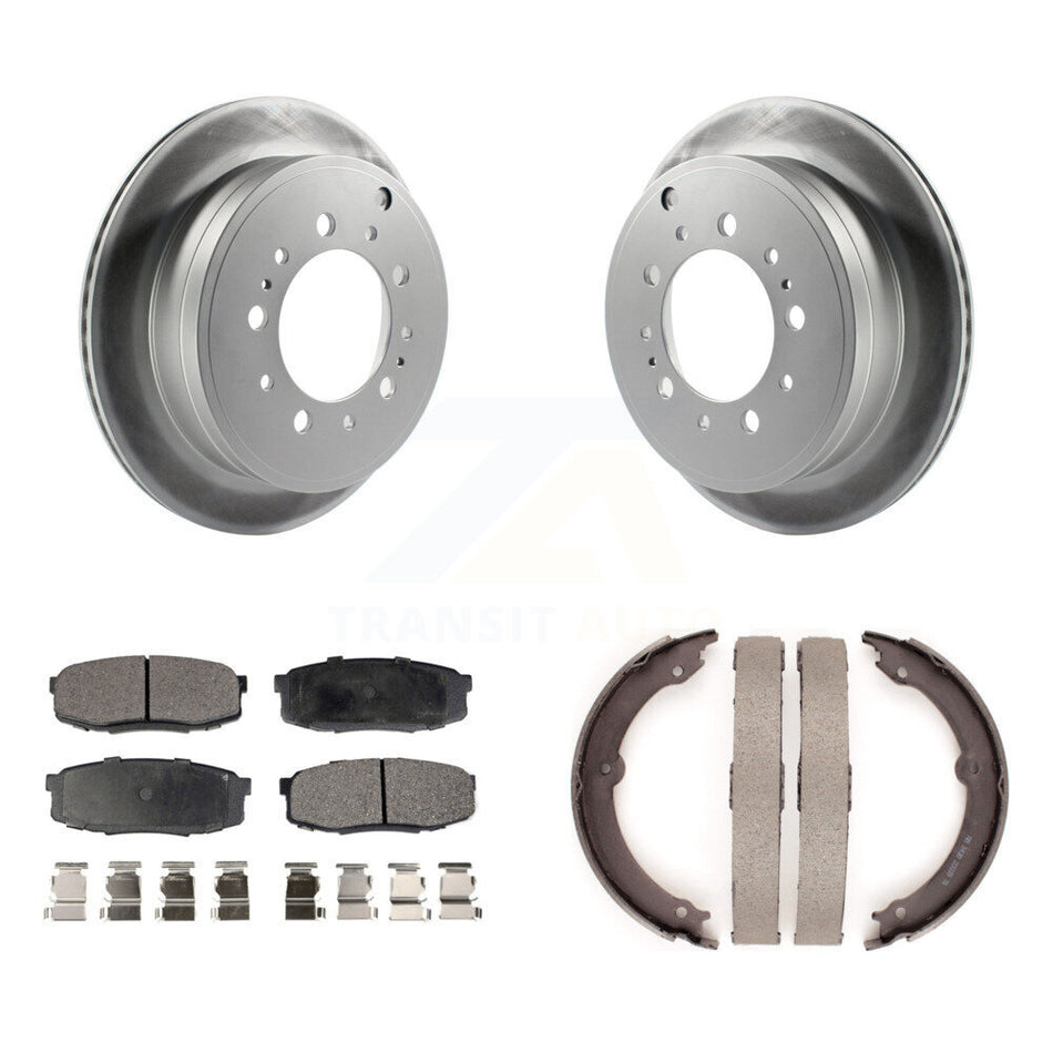 Rear Disc Coated Rotors Semi-Metallic Pads & Parking Shoes Kit For Toyota Tundra Sequoia KGF-103677