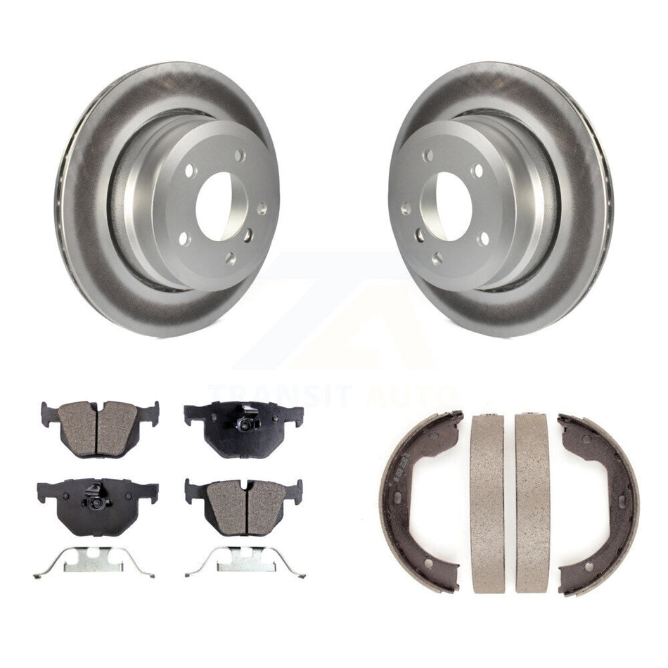 Rear Disc Coated Rotors Semi-Metallic Pads & Parking Shoes Kit For BMW 530xi 528i xDrive KGF-103685