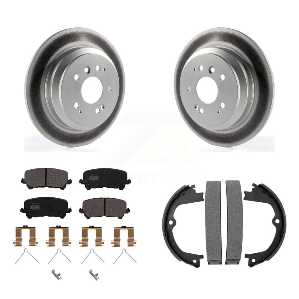 Rear Disc Coated Rotors Semi-Metallic Pads & Parking Shoes Kit For Honda Pilot Ridgeline KGF-103704