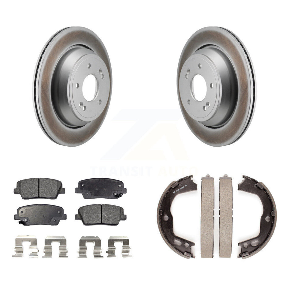 Rear Disc Coated Rotors Semi-Metallic Pads Parking Shoes Kit For 2011-2013 Hyundai Equus KGF-103705