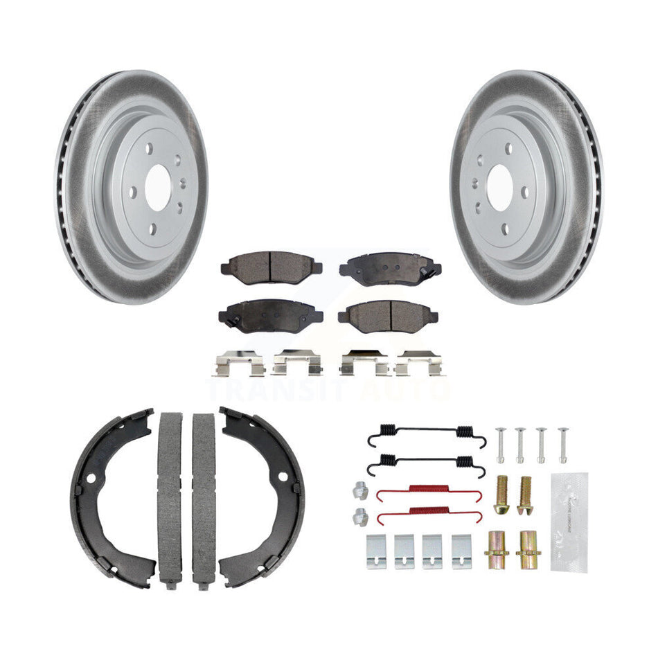 Rear Disc Coated Rotors Semi-Metallic Pads Parking Shoes & Hardware Kit For Cadillac CTS KGF-103716