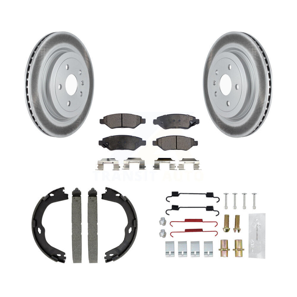 Rear Disc Coated Rotors Semi-Metallic Pads Parking Shoes & Hardware Kit For Cadillac CTS KGF-103717