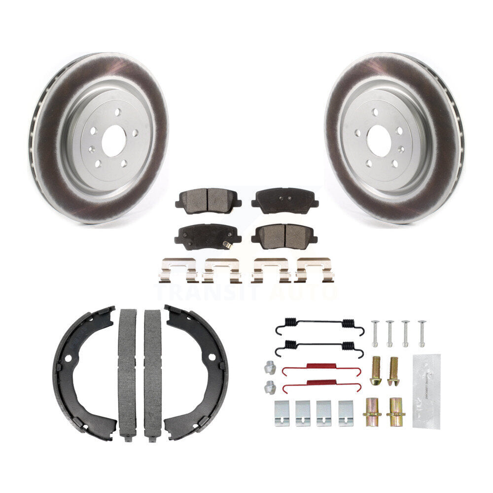 Rear Disc Coated Rotors Semi-Metallic Pads Parking Shoes & Hardware Kit For Cadillac CTS KGF-103719