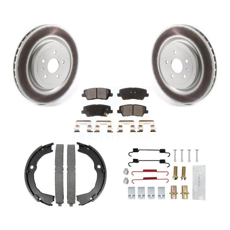 Rear Disc Coated Rotors Semi-Metallic Pads Parking Shoes & Hardware Kit For Cadillac CTS KGF-103719