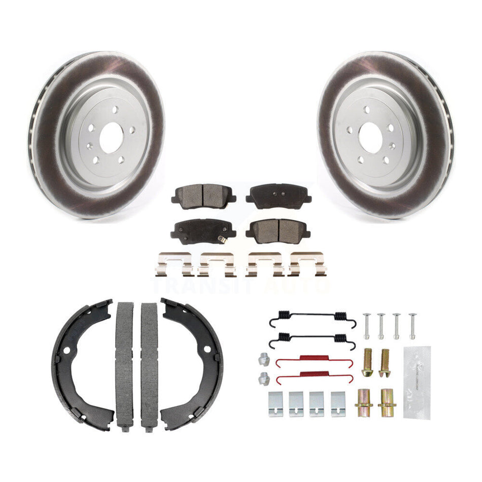 Rear Disc Coated Rotors Semi-Metallic Pads Parking Shoes & Hardware Kit For Cadillac CTS KGF-103719