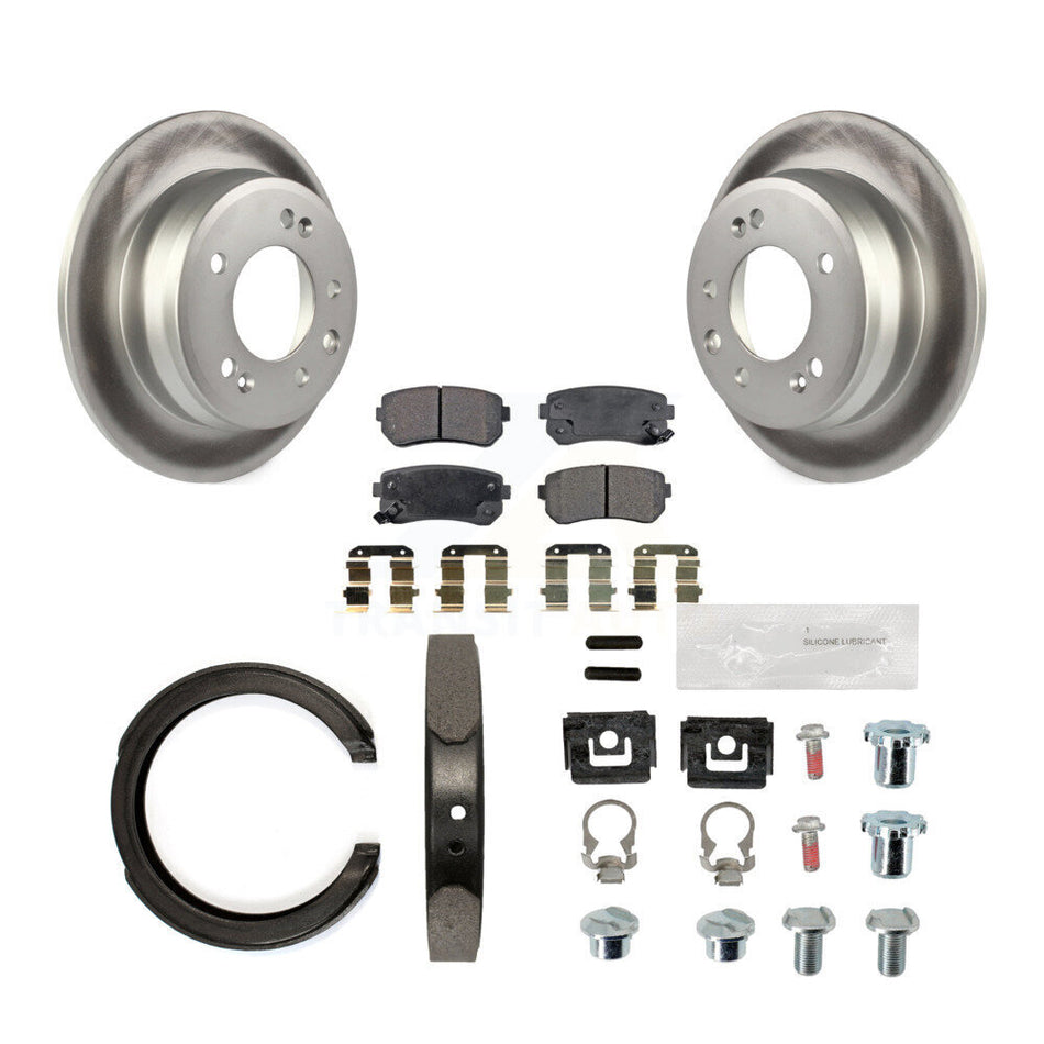 Rear Disc Coated Rotors Semi-Metallic Pads Parking Shoes & Hardware Kit For Kia Sportage KGF-103725