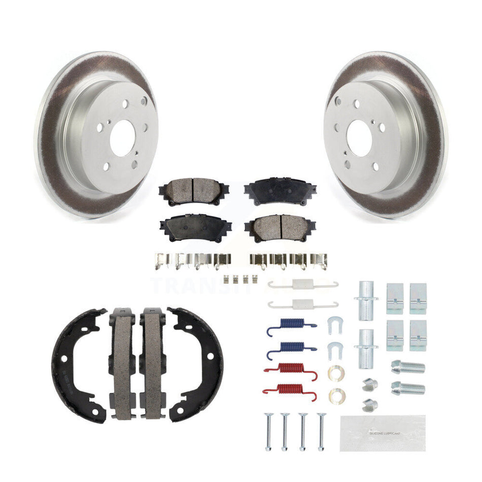 Rear Disc Coated Rotors Semi-Metallic Pads Parking Shoes Hardware Kit For Toyota Prius V KGF-103726