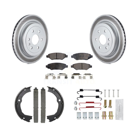 Rear Disc Coated Rotors Semi-Metallic Pads Parking Shoes & Hardware Kit For Cadillac SRX KGF-103732