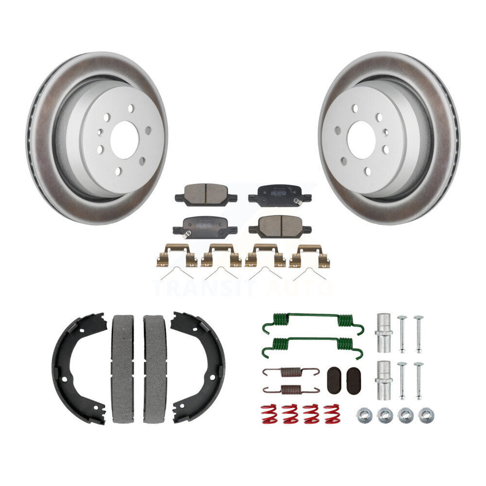Rear Disc Coated Rotors Semi-Metallic Pads Parking Shoes & Hardware Kit For Chevrolet GMC KGF-103734