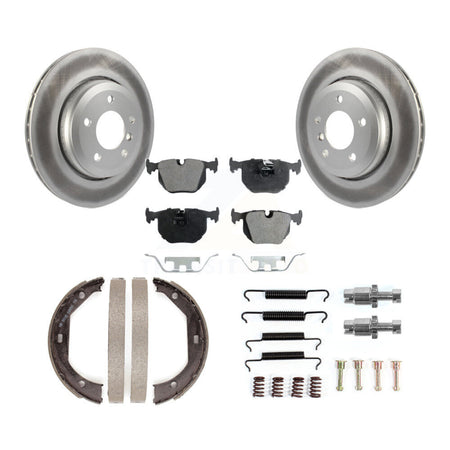 Rear Disc Coated Rotors Semi-Metallic Pads Parking Shoes Hardware Kit For BMW 330Ci 330i KGF-103747