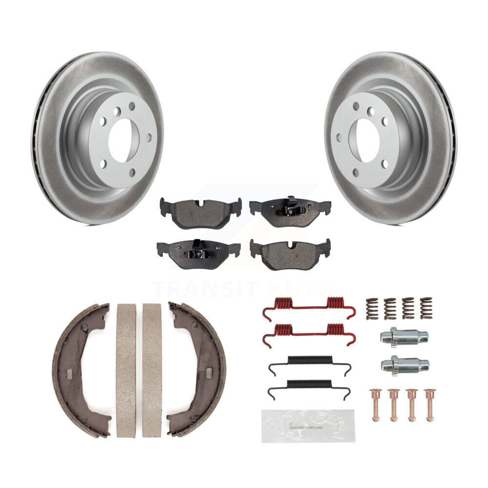 Rear Disc Coated Rotors Semi-Metallic Pads Parking Shoes & Hardware Kit For BMW 328i 325i KGF-103749