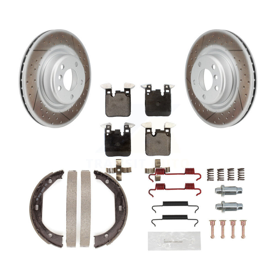 Rear Disc Coated Rotors Semi-Metallic Pads Parking Shoes Hardware Kit For BMW 320i xDrive KGF-103754