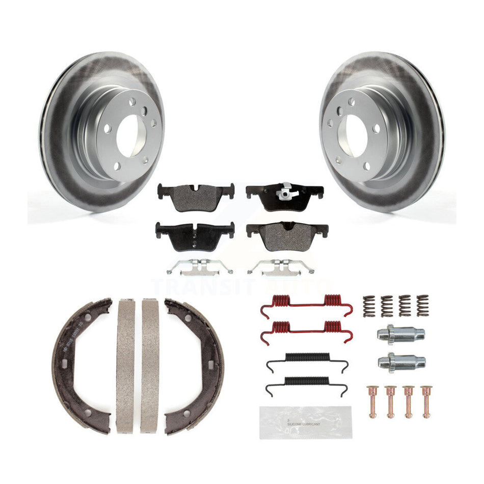 Rear Disc Coated Rotors Semi-Metallic Pads Parking Brake Shoes Hardware Kit For BMW 328i KGF-103755