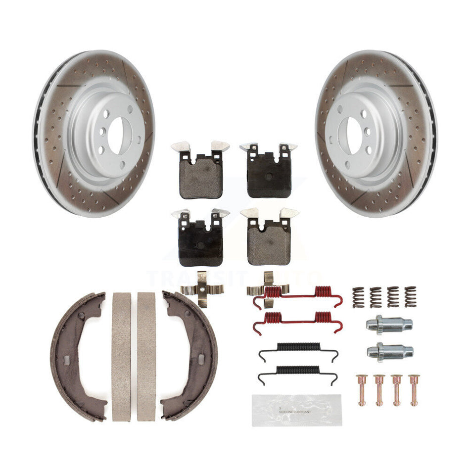 Rear Disc Coated Rotors Semi-Metallic Pads Parking Shoes Hardware Kit For BMW 230i xDrive KGF-103757