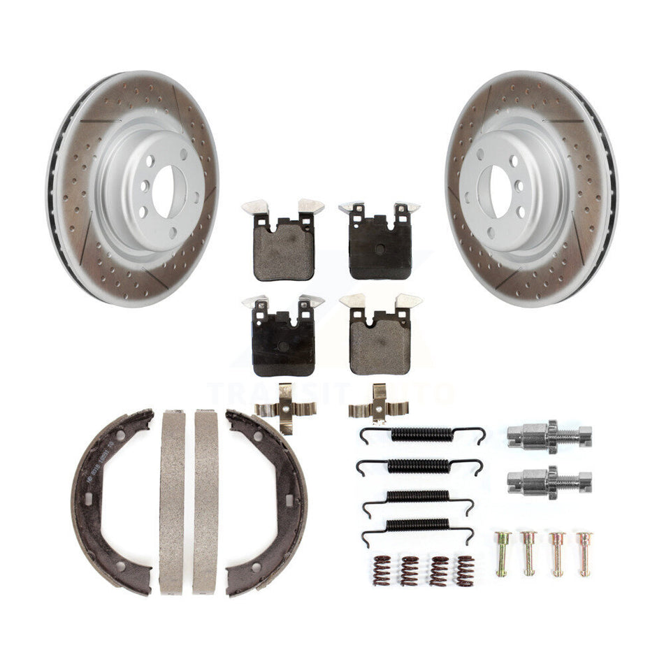 Rear Disc Coated Rotors Semi-Metallic Pads Parking Brake Shoes Hardware Kit For BMW 428i KGF-103765