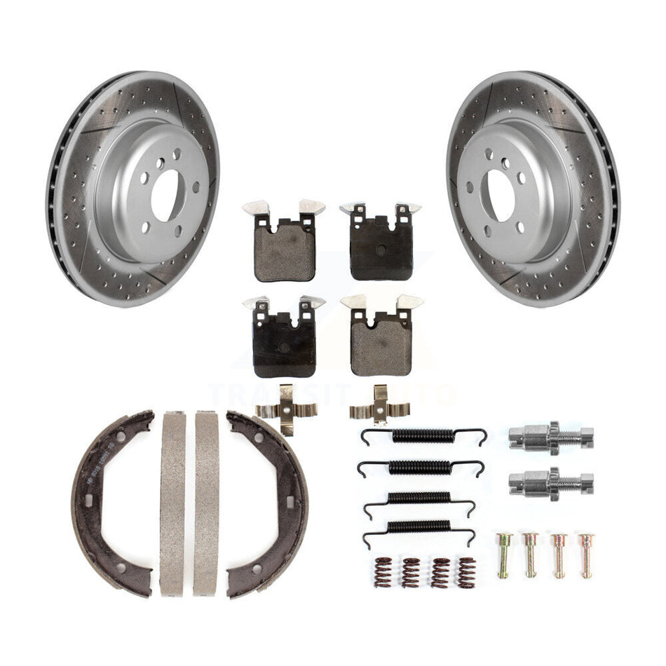 Rear Disc Coated Rotors Semi-Metallic Pads Parking Shoes Hardware Kit For BMW 328i xDrive KGF-103769