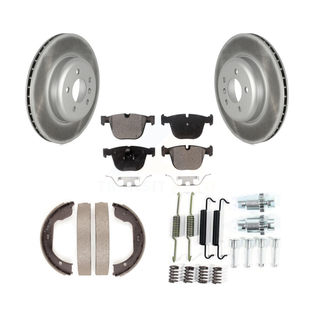Rear Disc Coated Rotors Semi-Metallic Pads Parking Shoes & Hardware Kit For BMW 535i GT 7 KGF-103783