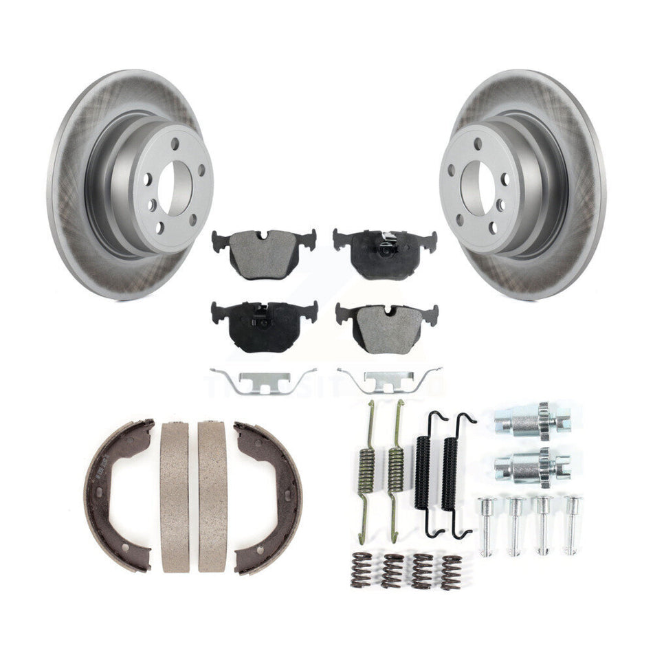 Rear Disc Coated Rotors Semi-Metallic Pads Parking Brake Shoes & Hardware Kit For BMW X5 KGF-103787